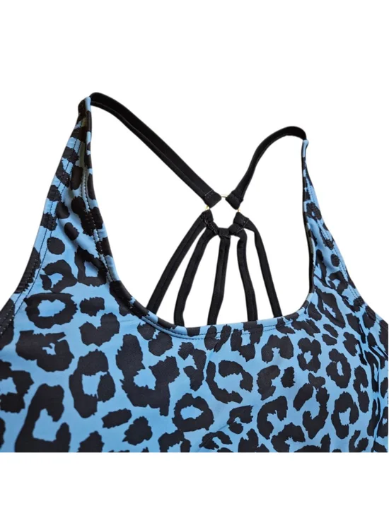 SHEIN Medium Blue Black Leopard Top and Black Bottoms Bikini Swimsuit - Picture 4 of 7
